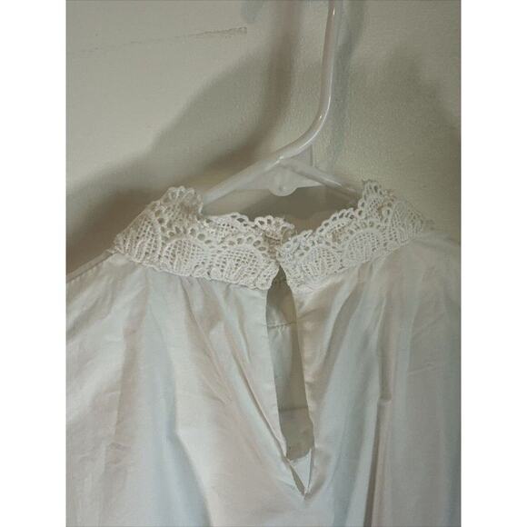 Zara Combined Poplin Cotton Blouse Top Puff Sleeve Crochet Lace Mock Neck XS - Picture 11 of 12